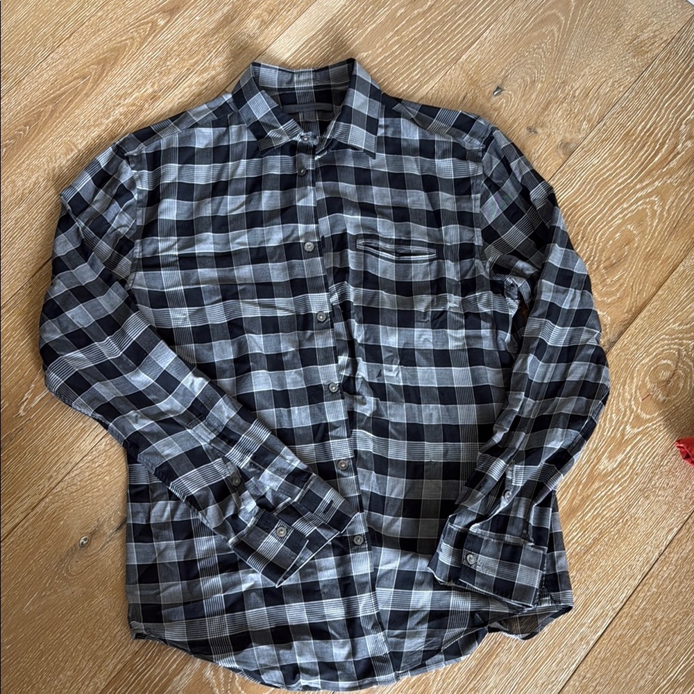 John Varvatos Black and Gray Casual Button Down Shirt